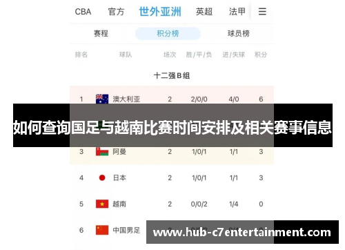如何查询国足与越南比赛时间安排及相关赛事信息