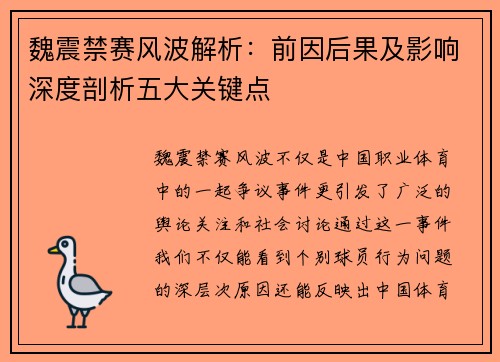 魏震禁赛风波解析：前因后果及影响深度剖析五大关键点